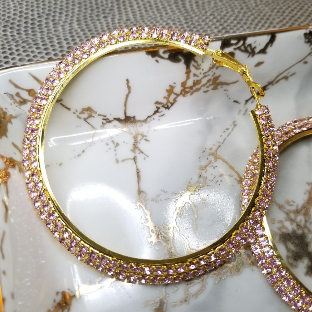 Baby Pink Rhinestone Hoops - Picture 3 of 4
